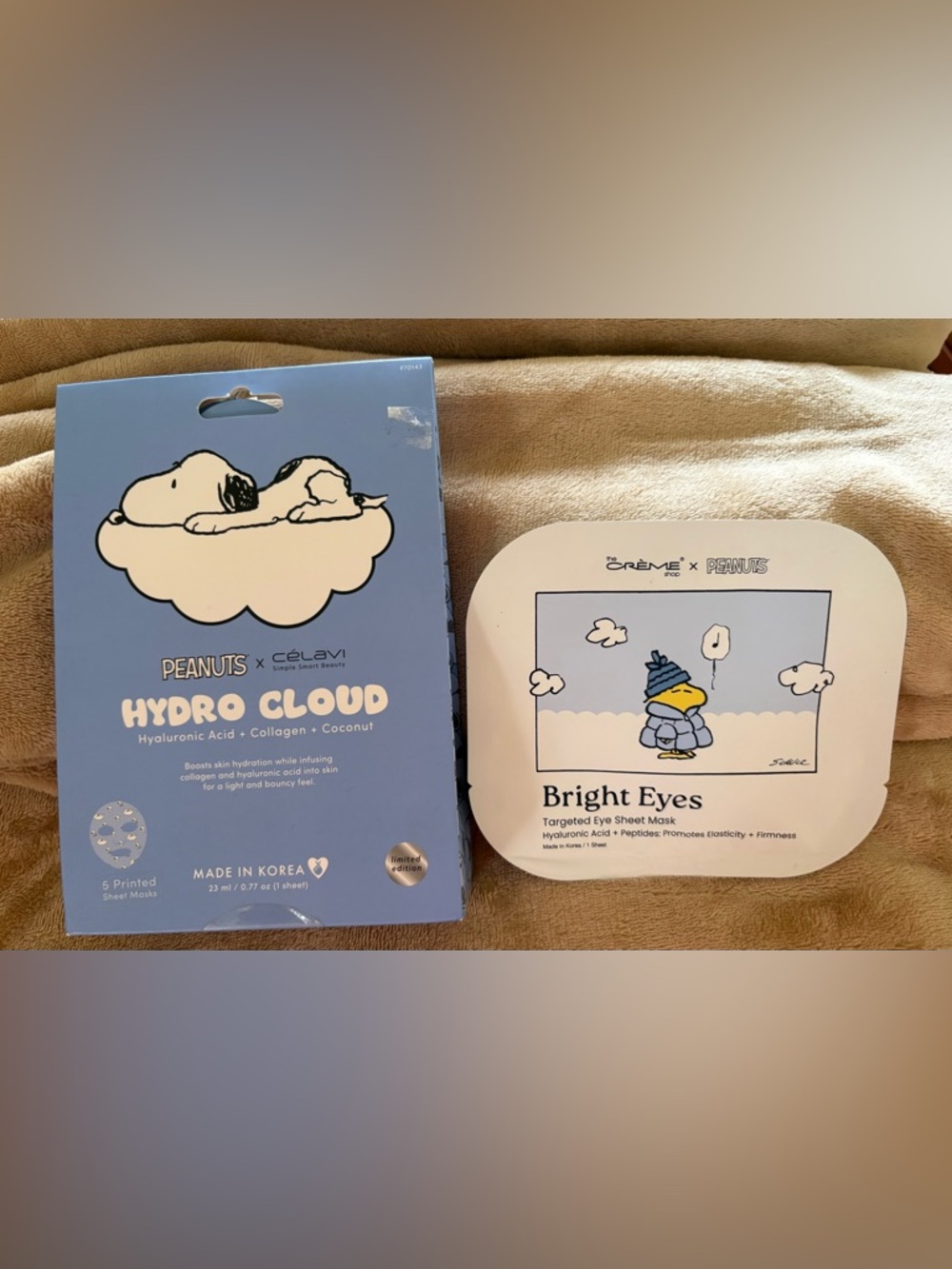 Peanuts x K-Beauty collab, Hydro Cloud Sheet Mask Pack and Eye  Sheet Mask